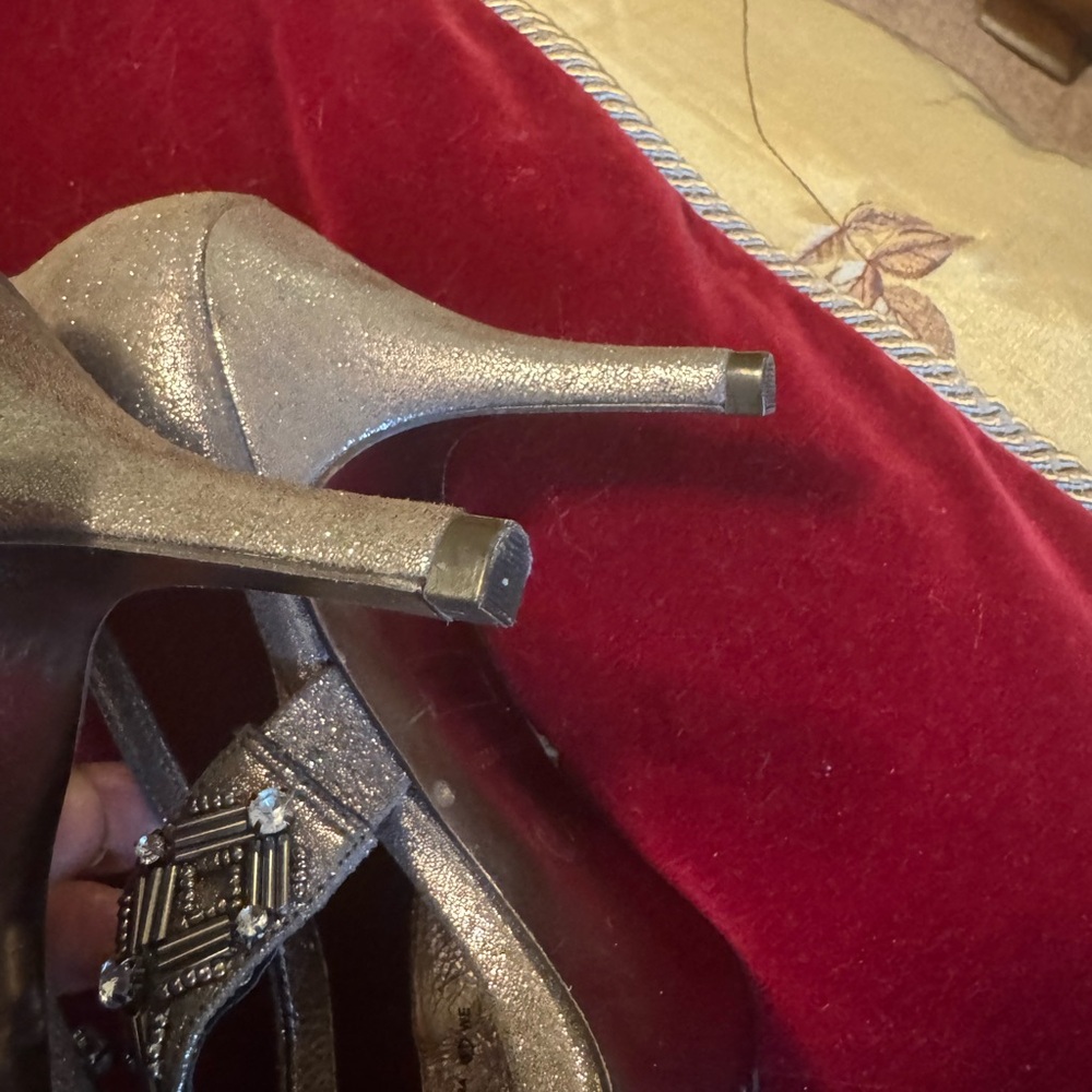 Adrianna Papell Metallic Beaded T‑Strap Heels - silver - Picture 5 of 5